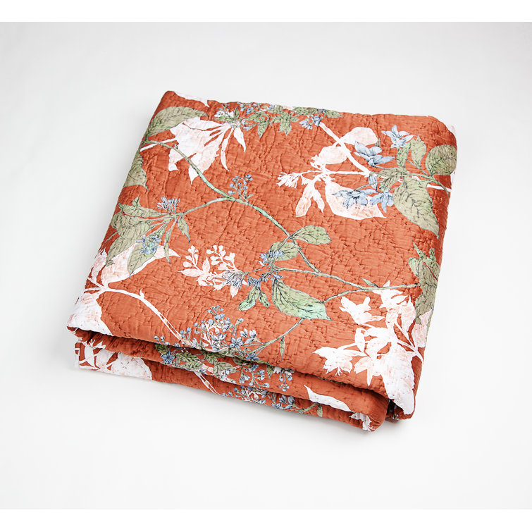 Queen Brick Cotton Floral Pattern Quilt