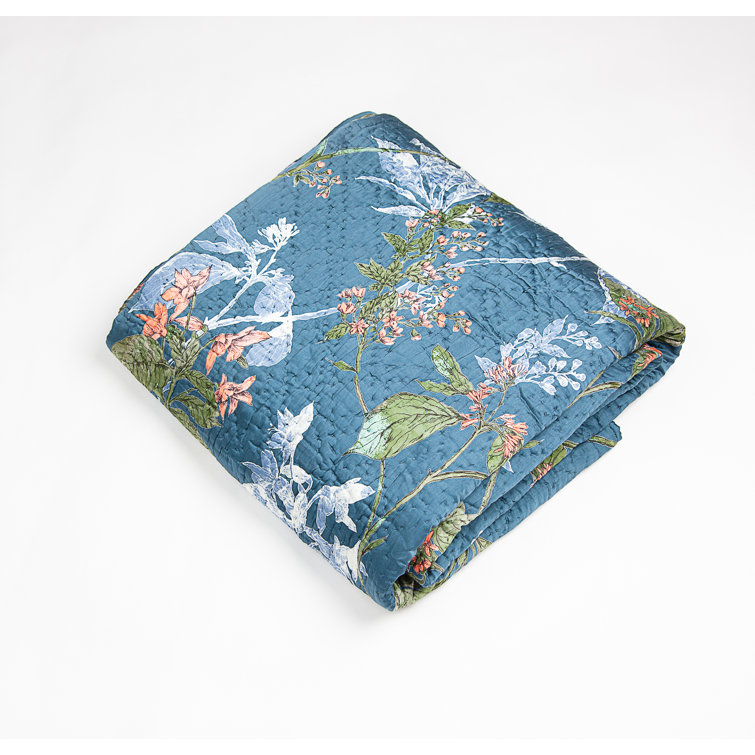 Adriatic Navy Floral Cotton King Quilt