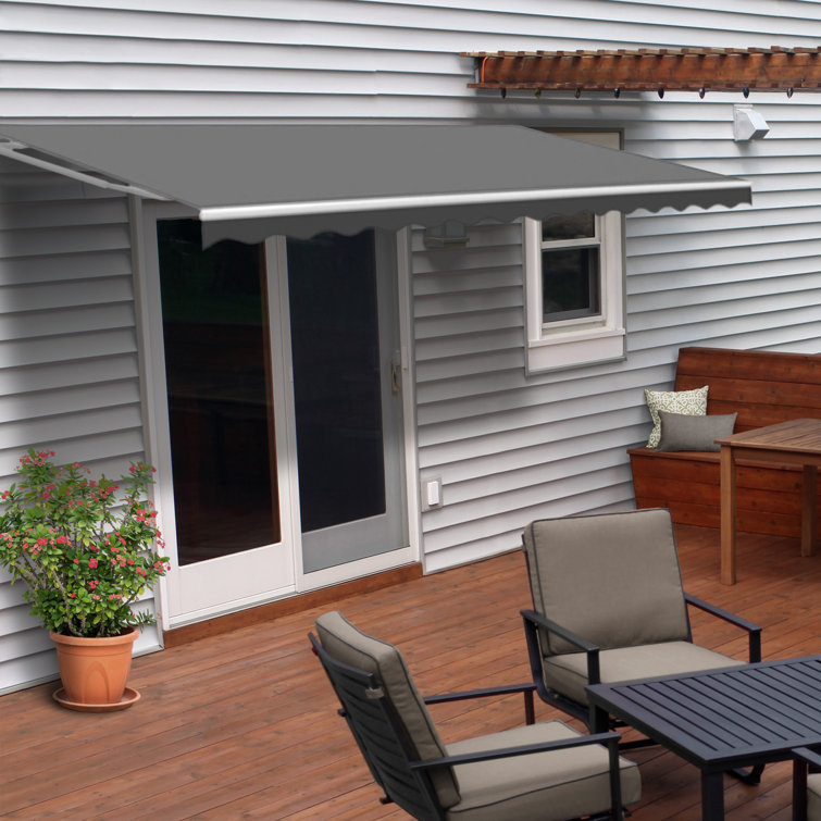 Burgundy Motorized Retractable Patio Awning with White Frame