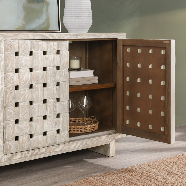 Cream Reclaimed Pine Wood Basket Weave Buffet Sideboard