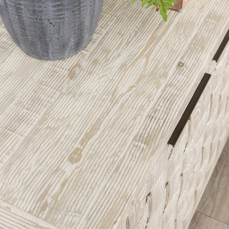 Cream Reclaimed Pine Wood Basket Weave Buffet Sideboard