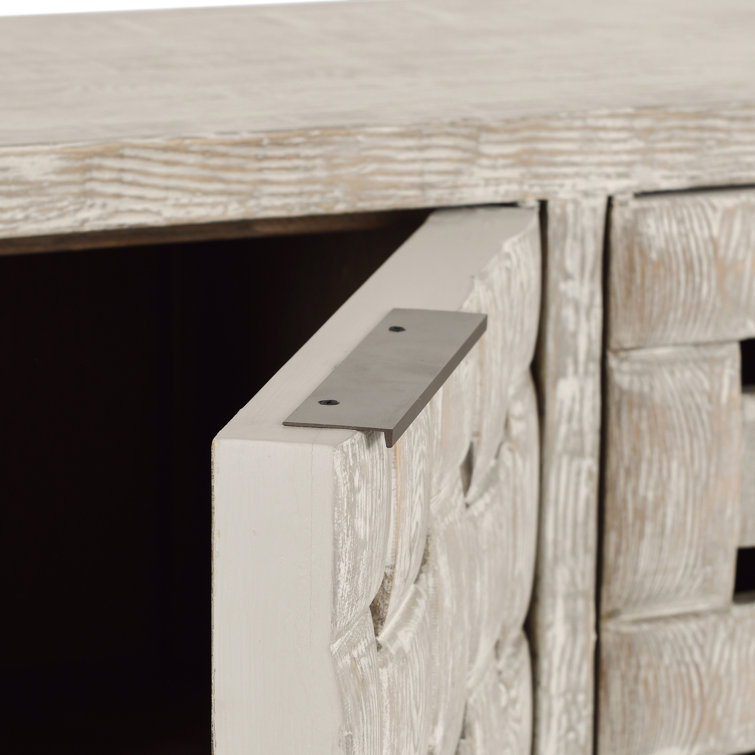 Cream Reclaimed Pine Wood Basket Weave Buffet Sideboard