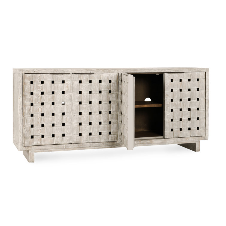 Cream Reclaimed Pine Wood Basket Weave Buffet Sideboard