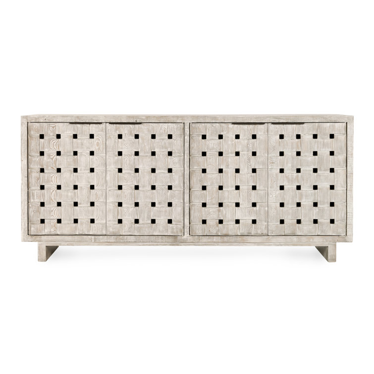 Cream Reclaimed Pine Wood Basket Weave Buffet Sideboard
