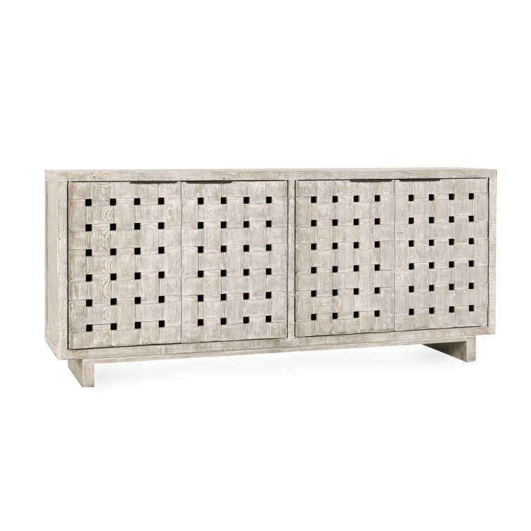 Cream Reclaimed Pine Wood Basket Weave Buffet Sideboard