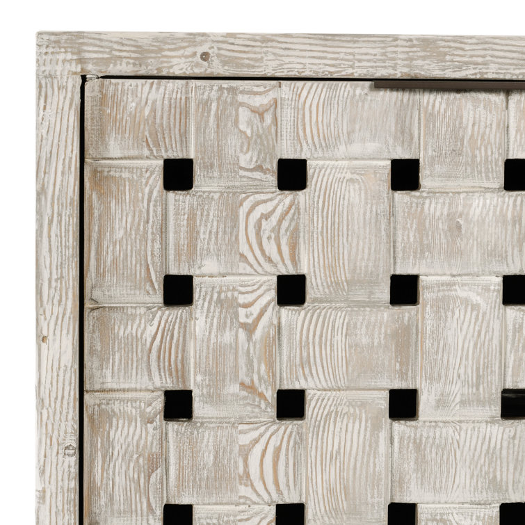 Cream Reclaimed Pine Wood Basket Weave Buffet Sideboard