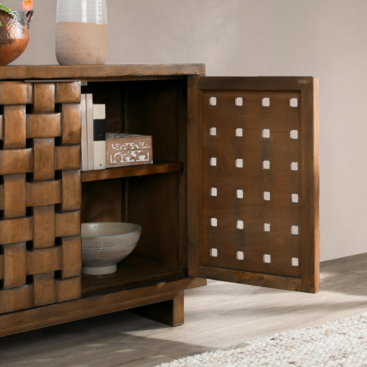 Brown Reclaimed Pine Wood Basket Weave Buffet Sideboard