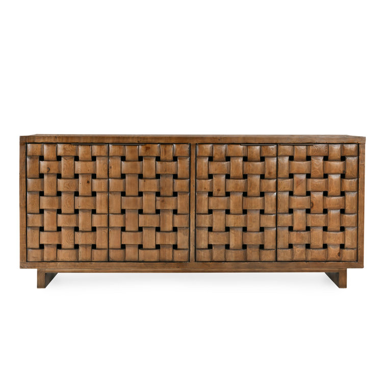 Brown Reclaimed Pine Wood Basket Weave Buffet Sideboard
