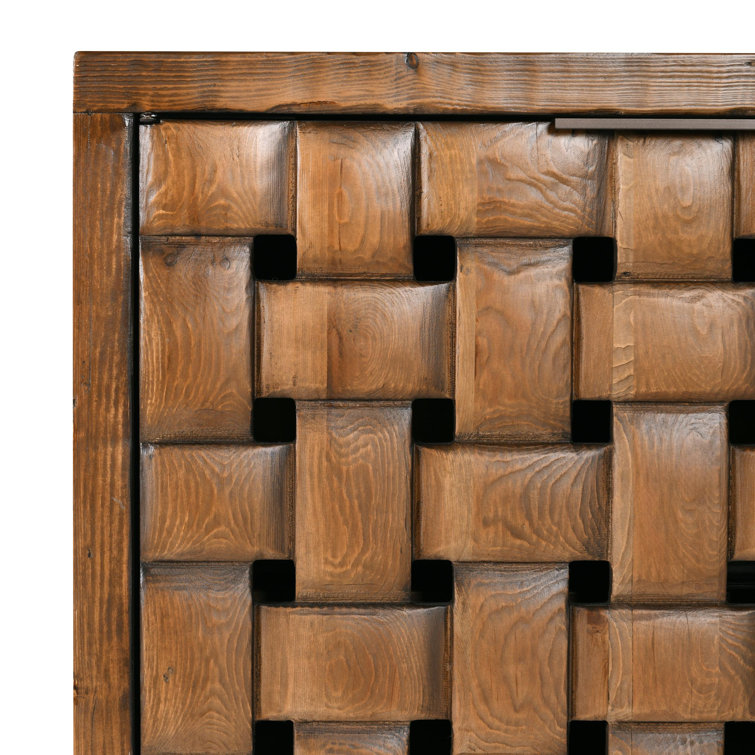 Brown Reclaimed Pine Wood Basket Weave Buffet Sideboard