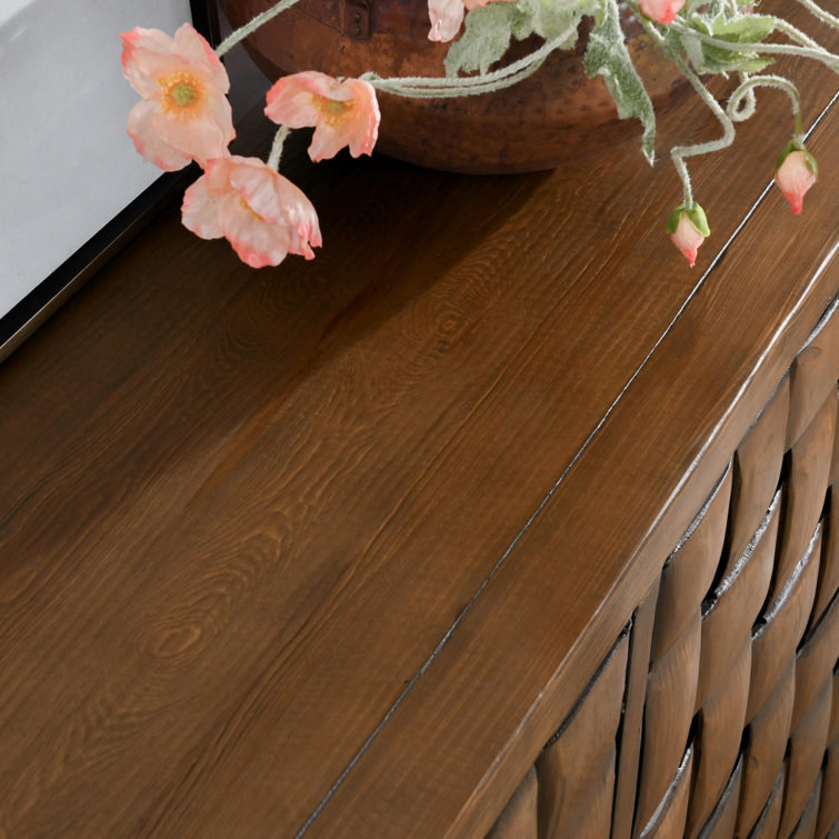 Brown Reclaimed Pine Wood Basket Weave Buffet Sideboard