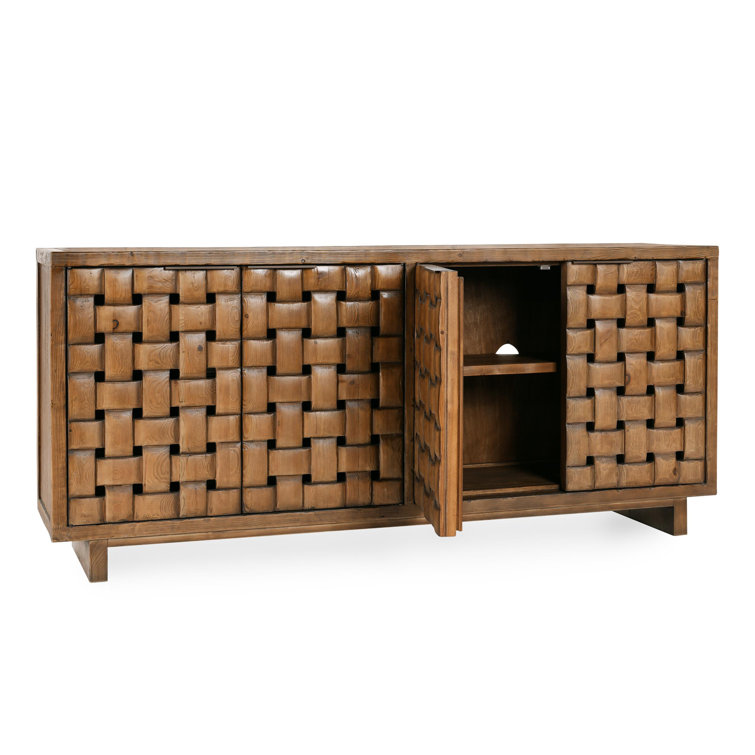 Brown Reclaimed Pine Wood Basket Weave Buffet Sideboard
