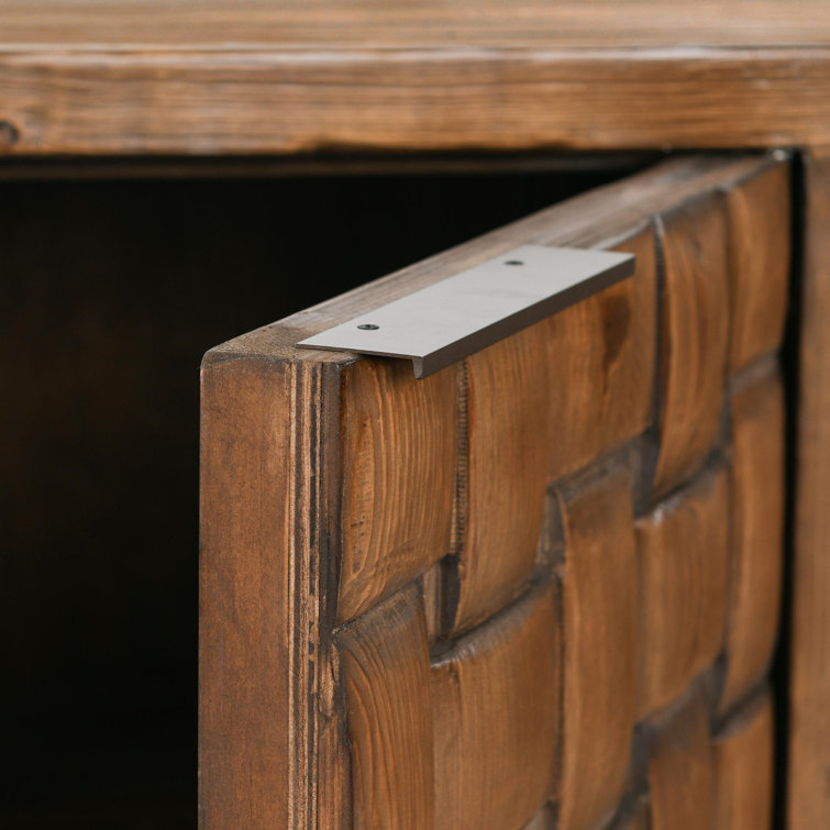 Brown Reclaimed Pine Wood Basket Weave Buffet Sideboard