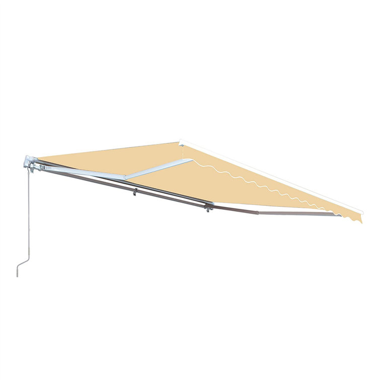 Ivory Motorized Retractable Patio Awning with White Frame
