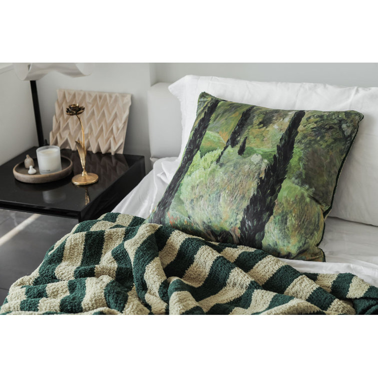 Jardin Green and Beige Striped Square Throw Pillow 20" x 20"