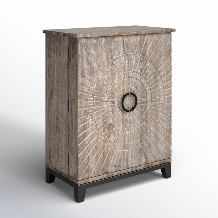 Vivienne Beige and Brown Mango Wood Bar Cabinet