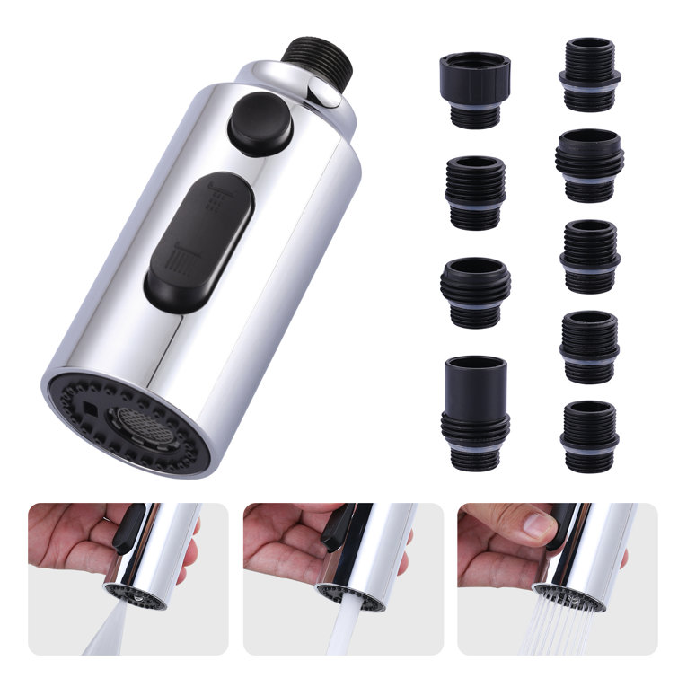 Polished Chrome Kitchen Faucet Spray Head with 9 Adapters