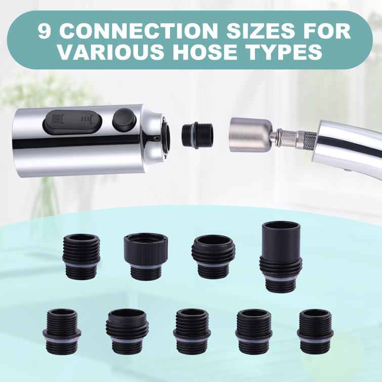Polished Chrome Kitchen Faucet Spray Head with 9 Adapters