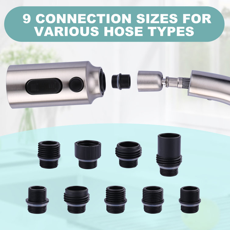Brushed Nickel 3-Function Kitchen Faucet Spray Head with 9 Adapters