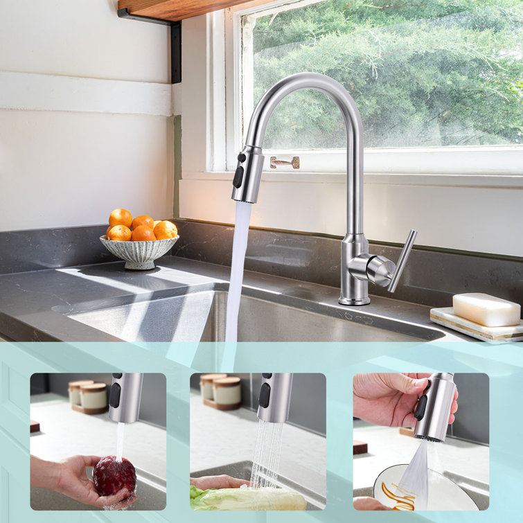Brushed Nickel 3-Function Kitchen Faucet Spray Head with 9 Adapters