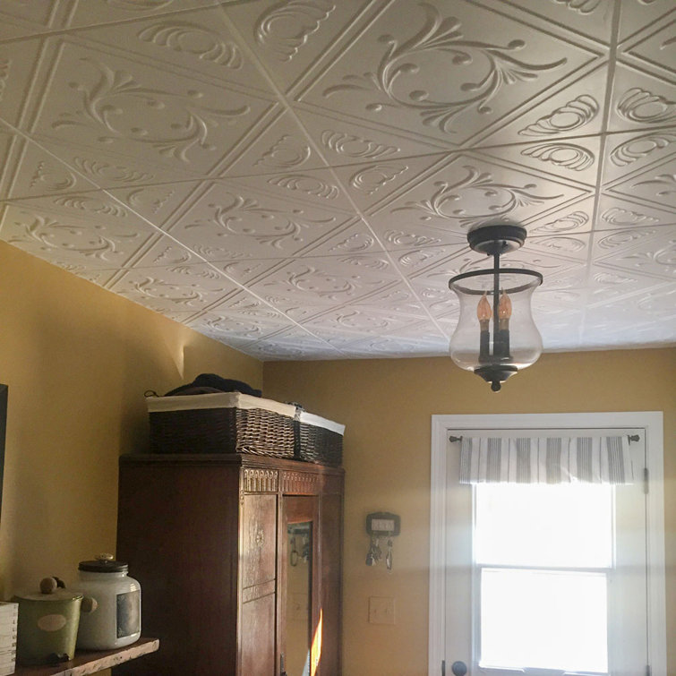 Ultra Pure White Polystyrene Glue-up Ceiling Tile, 19.63" Square