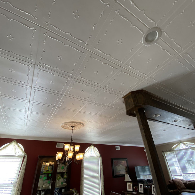 Spring Buds 1.6 ft. x 1.6 ft. White Polystyrene Glue-up Ceiling Tile