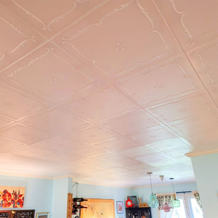 Spring Buds 1.6 ft. x 1.6 ft. White Polystyrene Glue-up Ceiling Tile