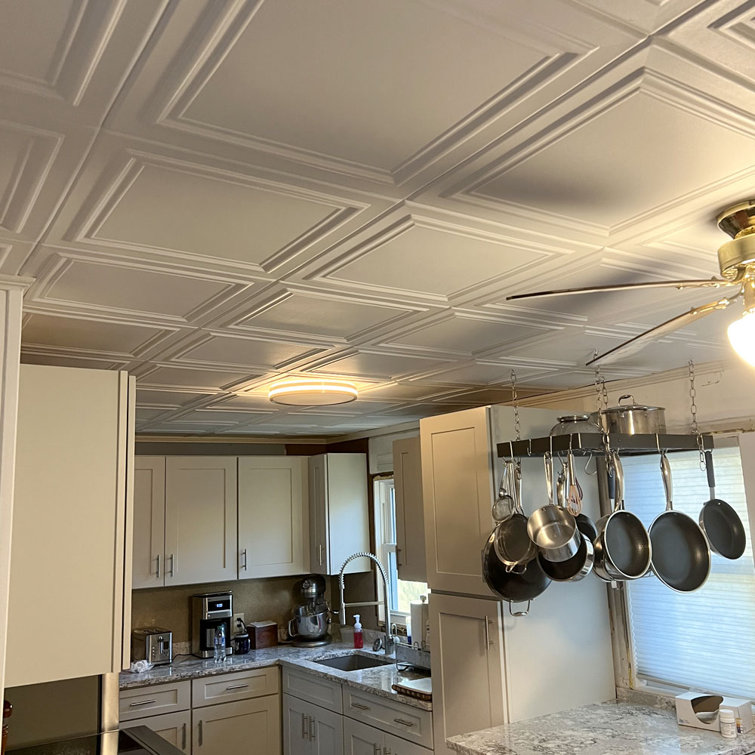 Line Art 1.6 ft. x 1.6 ft. White Polystyrene Glue-up Ceiling Tile