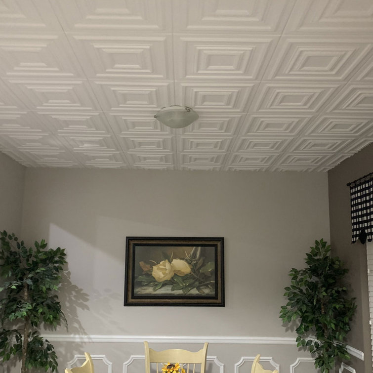 Plain White Faux Tin Glue-up Ceiling Tile, 2 x 2 ft