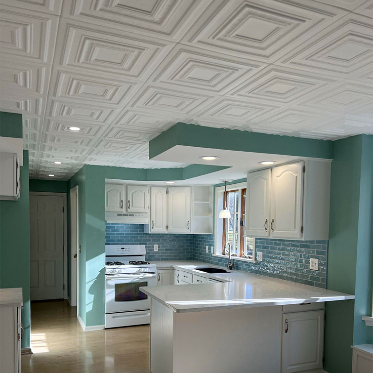 Plain White Faux Tin Glue-up Ceiling Tile, 2 x 2 ft