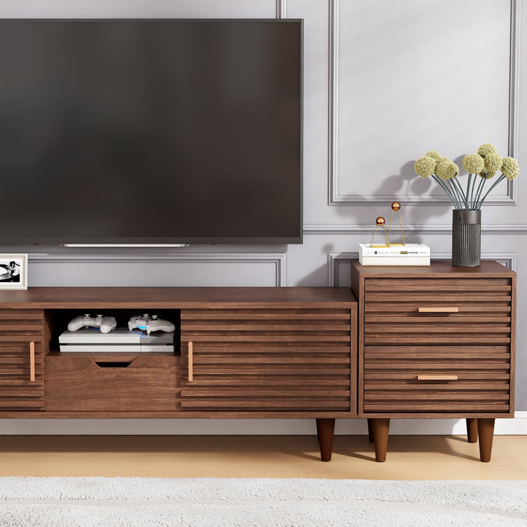 Brown Mid Century Modern 2-Drawer Wooden Nightstand Set
