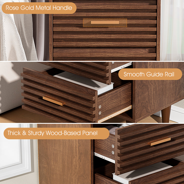 Brown Mid Century Modern 2-Drawer Wooden Nightstand Set