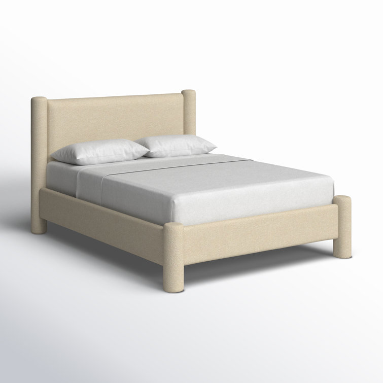 Beige Queen Upholstered Wood Frame Platform Bed
