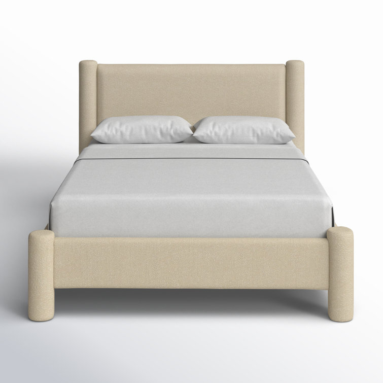 Beige Queen Upholstered Wood Frame Platform Bed