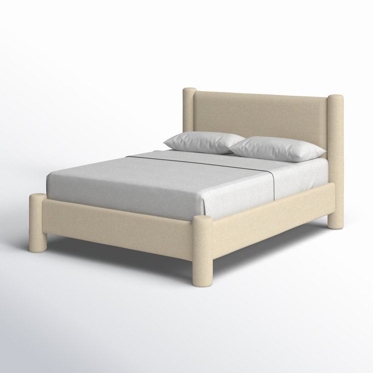 Beige Queen Upholstered Wood Frame Platform Bed