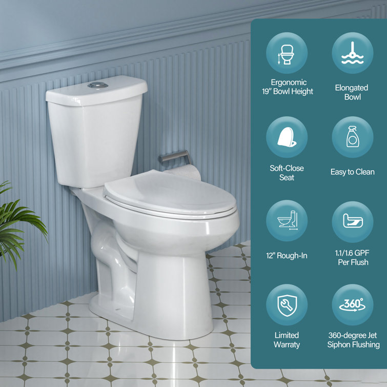 19 in. White Vitreous China Dual Flush Elongated Toilet