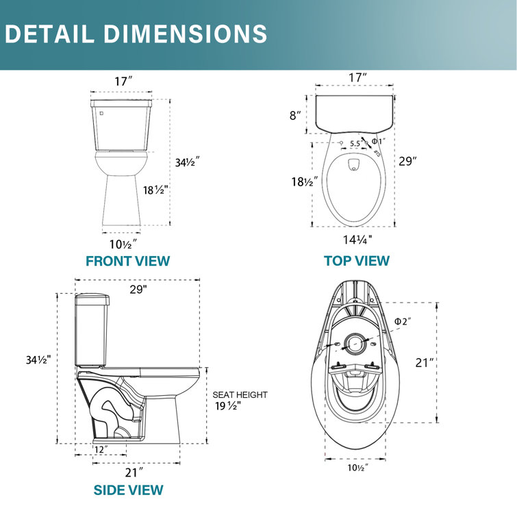 19 in. White Vitreous China Dual Flush Elongated Toilet