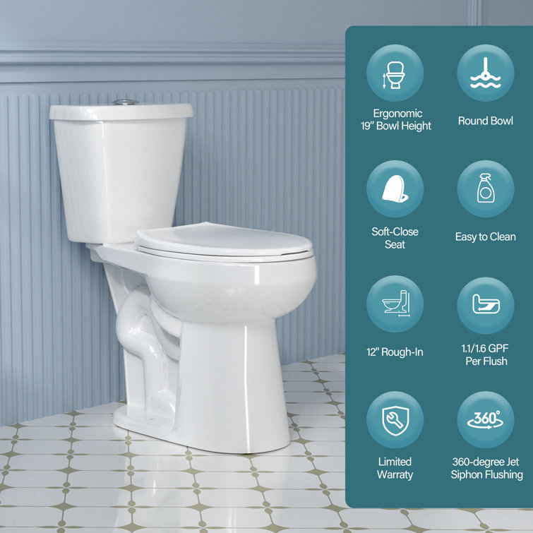 19" White Vitreous China Dual Flush Round Two-Piece Toilet