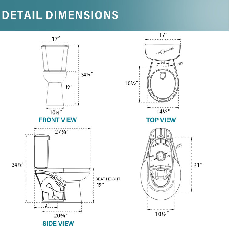 19" White Vitreous China Dual Flush Round Two-Piece Toilet