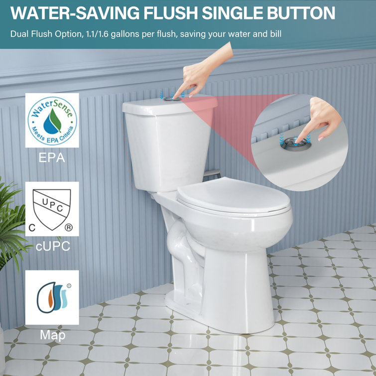 19" White Vitreous China Dual Flush Round Two-Piece Toilet