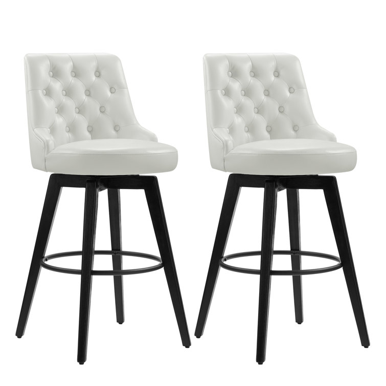 White Faux Leather Swivel Counter Stools with Black Legs