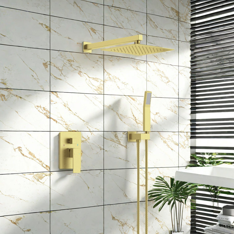 Brushed Gold 12" Wall Mount Shower System with Handheld Spray