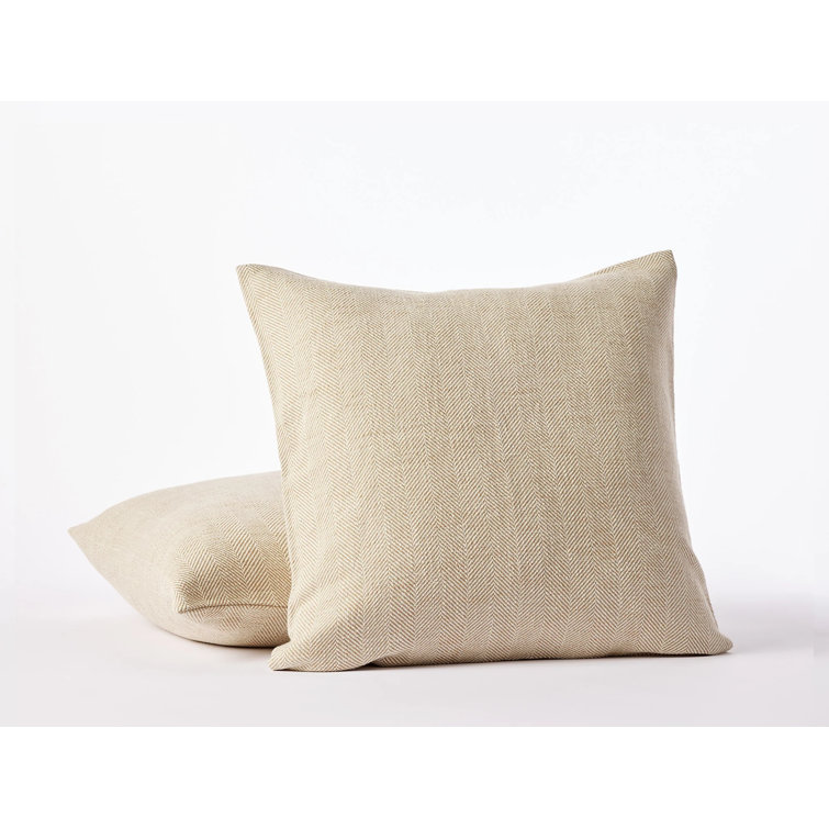 Praline Herringbone Organic Cotton Square Throw Pillow