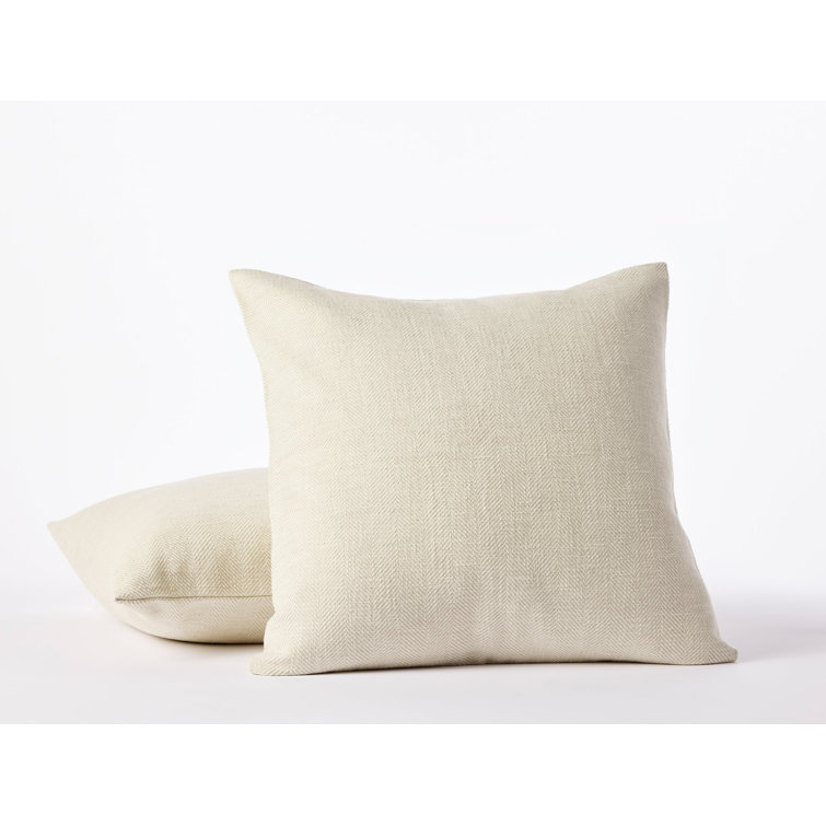 Oyster Herringbone Organic Cotton Square Throw Pillow