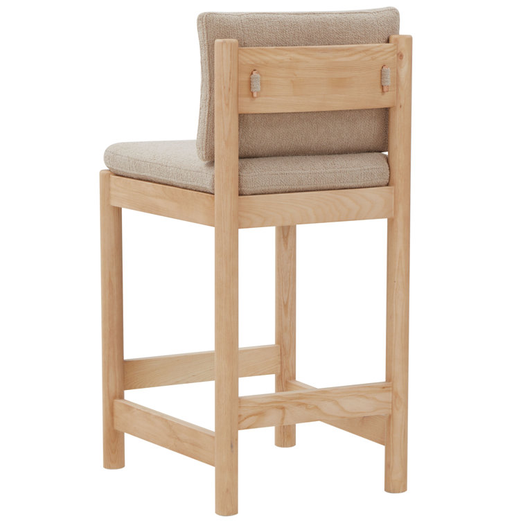 Oatmeal Boucle Upholstered Natural Wood Counter Stool