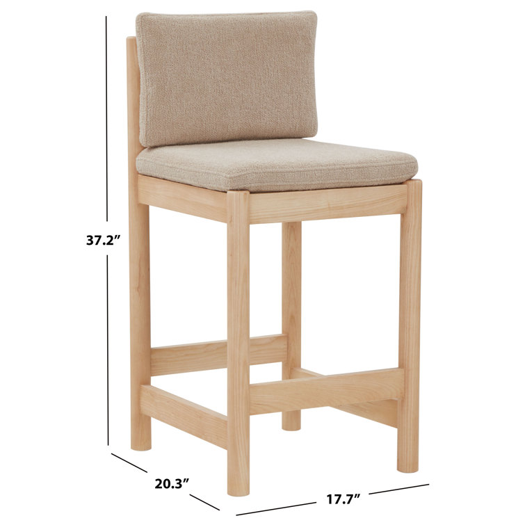 Oatmeal Boucle Upholstered Natural Wood Counter Stool