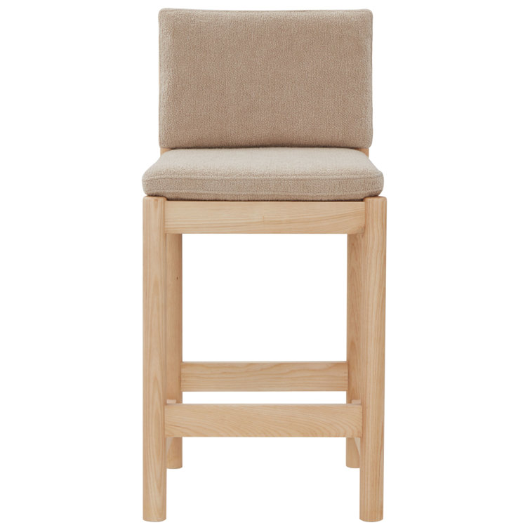 Oatmeal Boucle Upholstered Natural Wood Counter Stool
