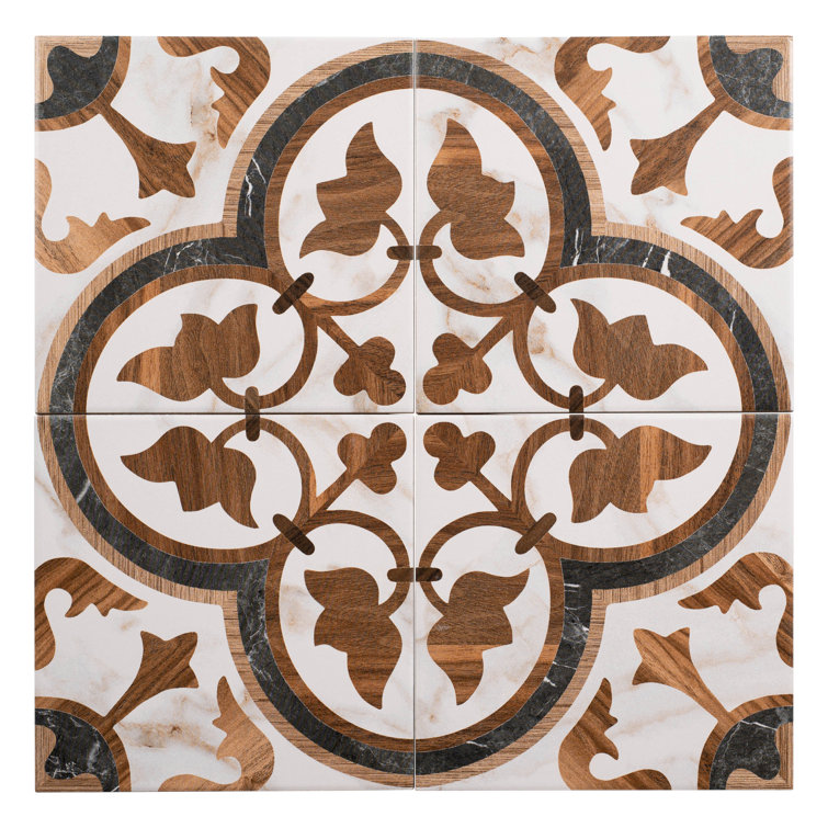 Istanelle 8" Brown and White Porcelain Encaustic Tile