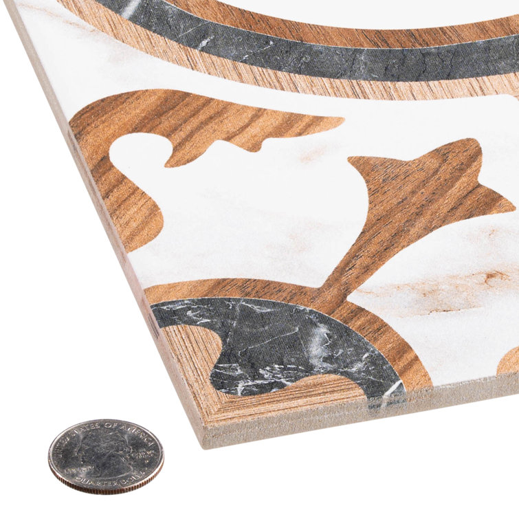 Istanelle 8" Brown and White Porcelain Encaustic Tile