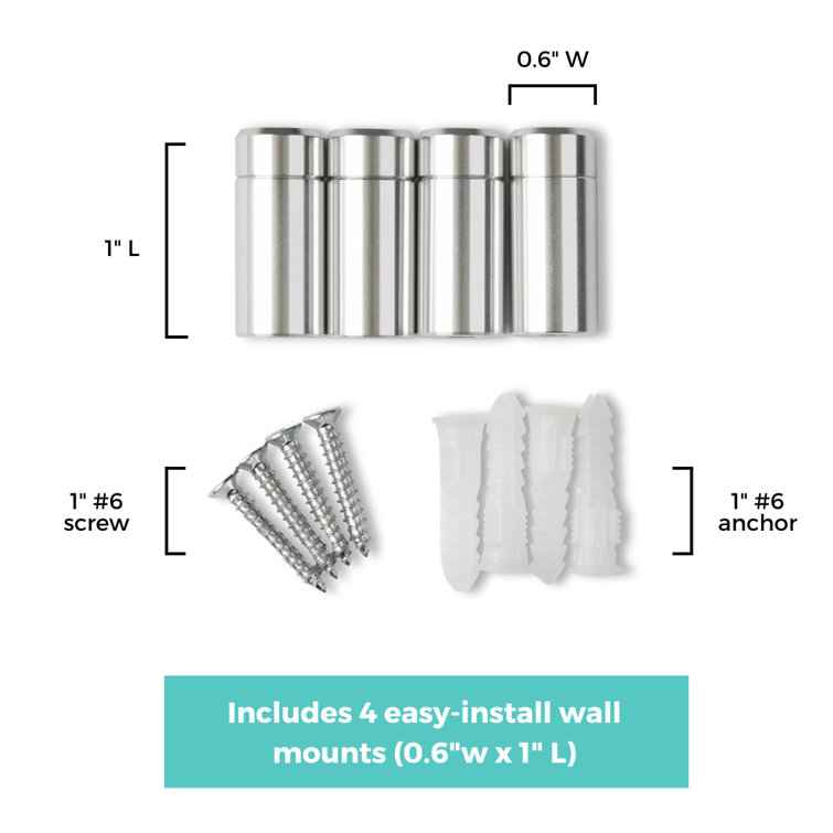 Silver 1-Inch Acrylic Floating Frame Wall Mounts (Pack of 4)