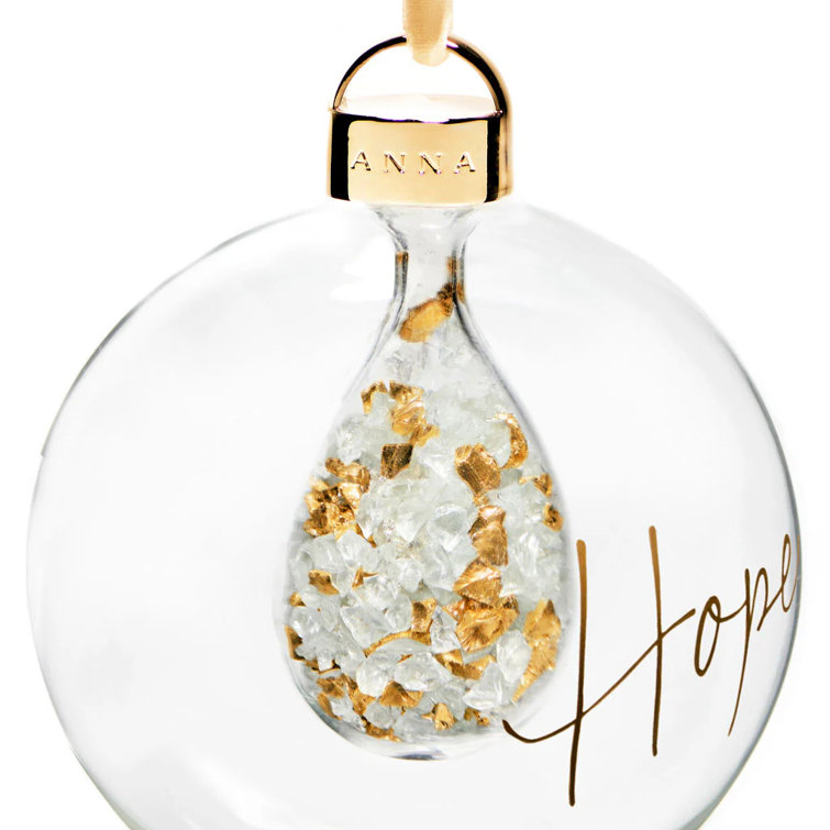 Clear Glass Hope Christmas Hanging Ornament with Ribbon